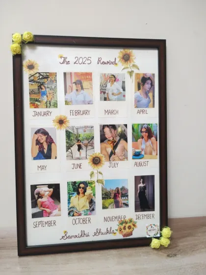 This image shows the final version of the custom calendar frame, ready to be gifted.