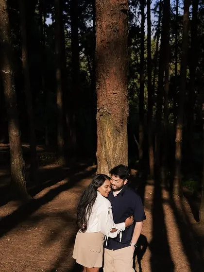 A quiet embrace in the heart of the forest during a pre-wedding shoot. These sessions are about finding natural, relaxed moments that truly reflect your connection.