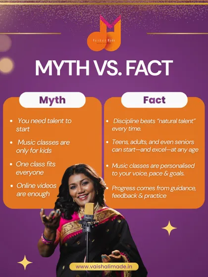 Many people believe common myths about learning music. We believe discipline beats "natural talent" every time, and it's never too late to start. Our classes are personalized, proving that progress comes from guidance and dedicated practice, not just from watching videos online.
