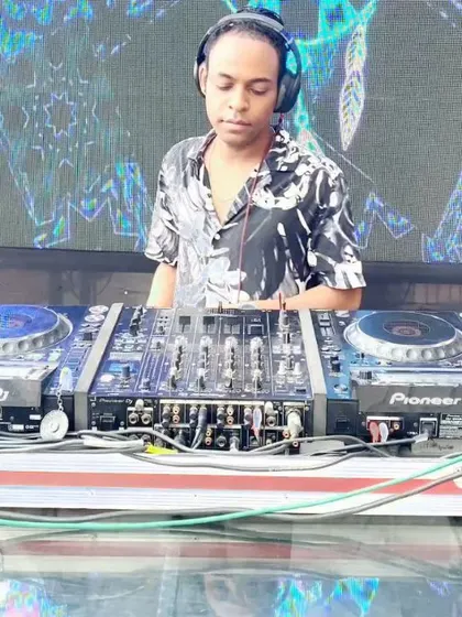 A full view of my professional Pioneer DJ setup at an outdoor event. I ensure crisp, high-quality sound for every performance, no matter the venue.