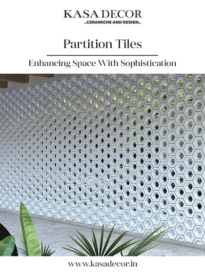A large partition wall created with our hexagonal 'Osmosis' tiles. The design enhances the space with sophistication while allowing for light and visual connection.