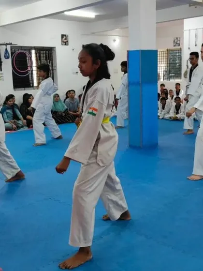 Students practicing their stances.