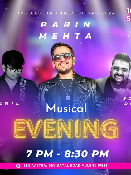 The poster for a "Musical Evening" at a Ganeshotsav event in Mulund. I performed with my trio, featuring a guitarist and a percussionist, for a powerful and engaging show.