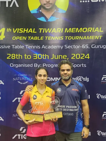 One of our senior girl players with her winner's trophy from the Gurugram tournament.