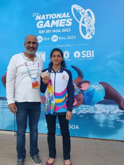 Celebrating Shrungi's fantastic performance at the 37th National Games in Goa, where she secured both Gold and Silver medals. Competing and winning at the national level is a major milestone.