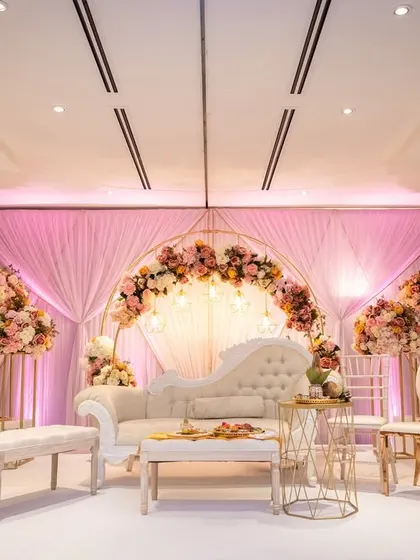 We cater for events of all scales, including elegant pre-wedding functions like this Kurmai and Chunni ceremony. Our food and service complement the beautiful decor and joyous atmosphere.