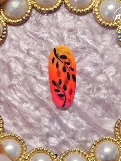 A student's practice with ombre and silhouette painting. The warm sunset gradient with the black-leafed branch is very well done.