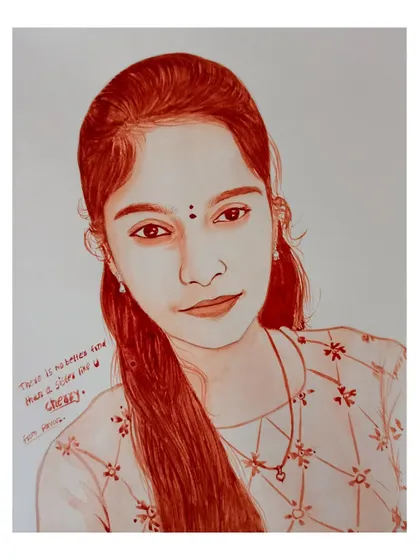 A blood portrait created as a gift for a sister, with a touching message written on the artwork.