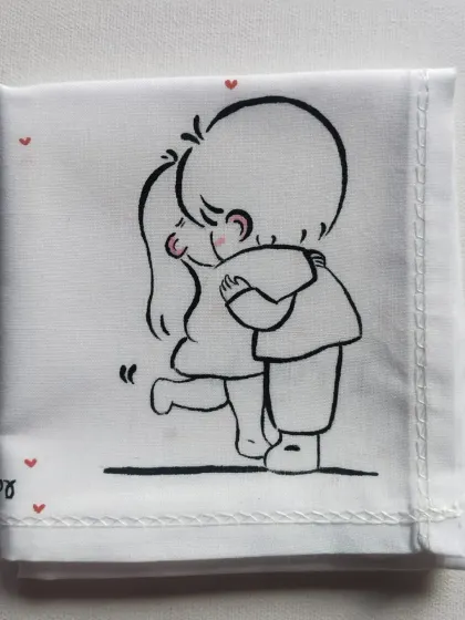 A simple and sweet hug. This minimalist doodle on a handkerchief is one of my most requested designs for couples.