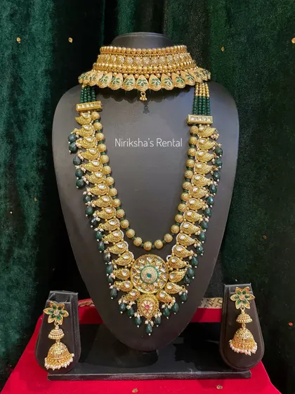 Another view of the green beaded Kundan-style set, showing the intricate detail and beautiful finish.