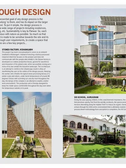 A spread from the magazine showcasing our "Journey Through Design," highlighting a diverse portfolio of our projects, from commercial buildings to private residences.