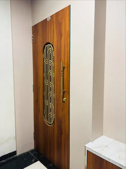 Another angle of the wooden safety door, showing how it fits seamlessly into the wall.