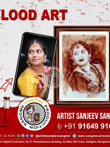 This blood art portrait was created from a client's photograph, transforming her image into a timeless piece of art. The rich, red tones of the blood create a warmth and depth that is truly captivating.