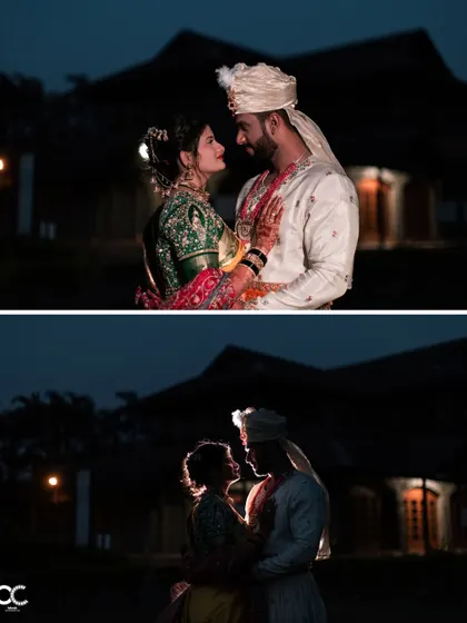 Dramatic and romantic. These portraits use backlighting to create a beautiful silhouette of the couple, highlighting their connection against the evening sky.