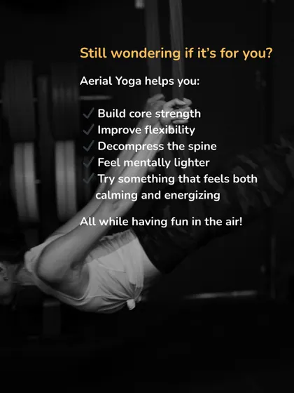 Still wondering if it is for you? Aerial yoga helps you build core strength, improve flexibility, and feel mentally lighter, all while having fun in the air.