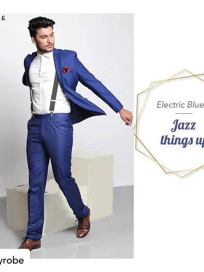 Add a pop of color to your formal wear. This electric blue suit is designed to make you stand out and exude confidence at any event.