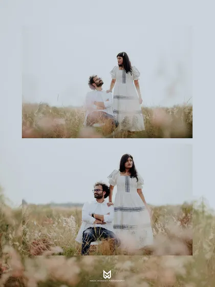 A collage showing different poses from Ankita and Rajat's pre-wedding session. This demonstrates how I guide couples to create a variety of beautiful shots.