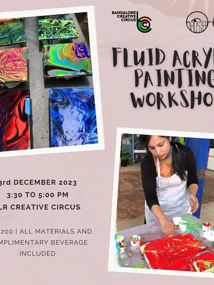 A flyer for a fluid acrylic painting workshop. These sessions are an exciting and meditative way to play with paint and celebrate the artist in each of us.