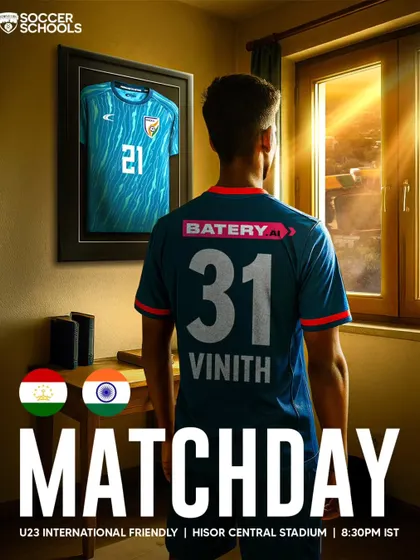 A proud matchday moment for our graduate Vinith Venkatesh, representing Team India in a friendly against Tajikistan.