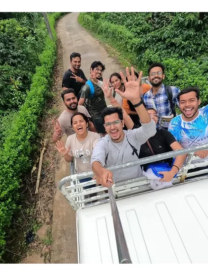 The thrilling jeep ride to the Netravati trek base is an adventure in itself. Our group enjoying the ride through the scenic countryside.