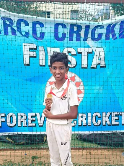 Ansh named Player of the Match for his brilliant 67 not out in the RRCC Cup U-10, securing a 31-run win.