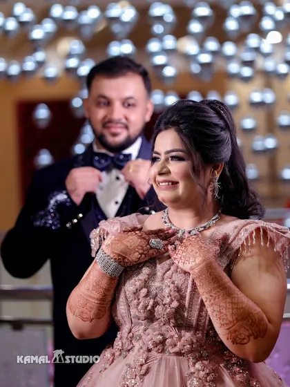 A series of portraits from an engagement, capturing the couple's love against a backdrop of sparkling disco balls.