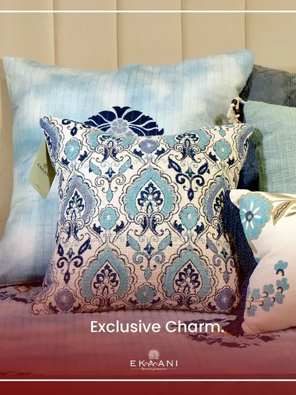 Exclusive charm, unveiled for you. This cushion from my Indigo collection, with its intricate blue and white damask pattern, offers timeless design and elegance for your living space.