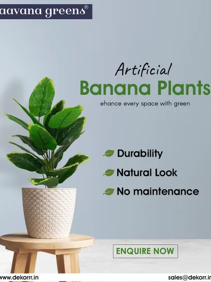 Enhance every space with green. This small artificial Banana Plant is durable, natural-looking, and requires no maintenance, making it a great choice for a side table or shelf.