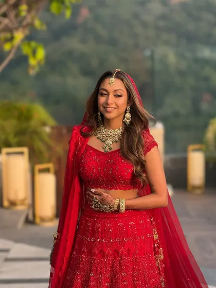 A beautiful walking shot that shows how the makeup looks in natural daylight. The look was designed to be photogenic and durable, perfect for a long day of celebrations at a destination wedding.