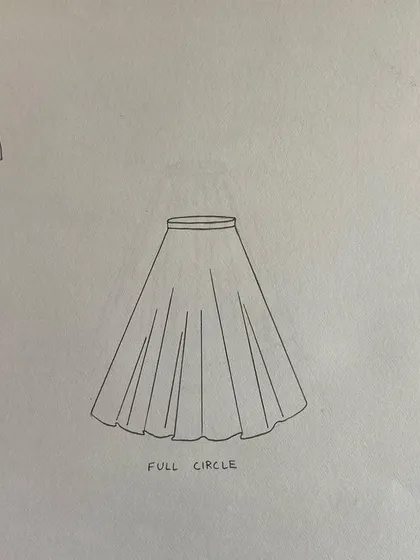 More technical drawings of skirts, such as yoke waist, semi circle, full circle, cowl, and asymmetric designs.