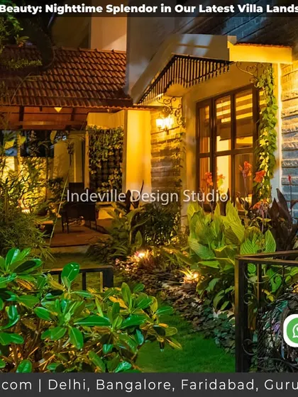 A duplicate image of the villa's side view at night, highlighting the layers of light and shadow.