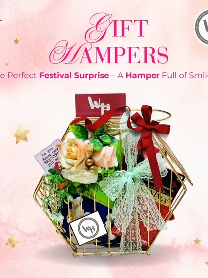 The perfect festival surprise, this hamper is full of smiles. The hexagonal gold basket is tied with a festive red ribbon, making it a versatile gift that can be customized for Diwali, Christmas, or a birthday.