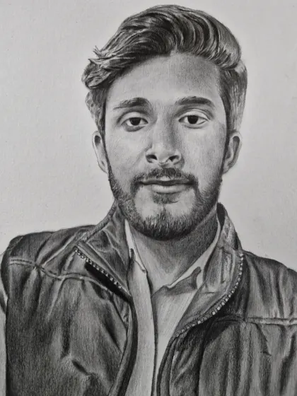 A custom pencil portrait of a man in a vest. I pay close attention to the different textures of clothing and the structure of the face to build a lifelike image.