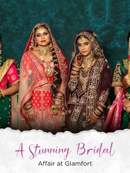 Here you can see the variety of bridal looks we create at Glamfort. From a Maharashtrian bride in a Paithani saree to a North Indian bride in a red lehenga, my team and I are skilled in diverse cultural styles.