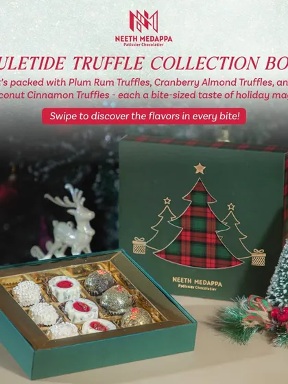 My Yuletide Truffle Collection Box is packed with three different flavours: Plum Rum, Cranberry Almond, and Coconut Cinnamon. Each one is a bite-sized taste of holiday magic.