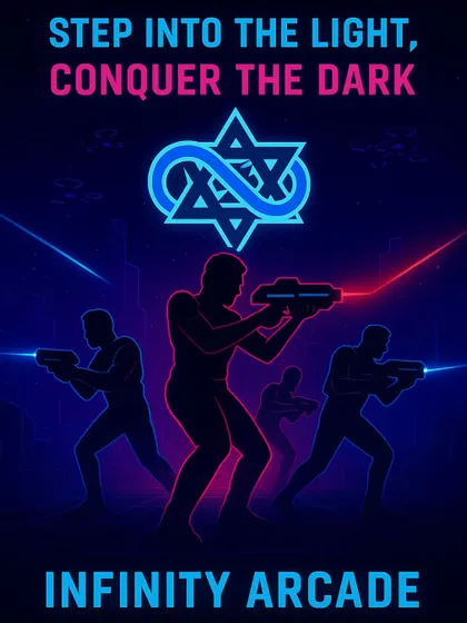 In our arena, you step into the light to conquer the dark. This graphic captures the futuristic, high-stakes vibe of our laser tag battles.