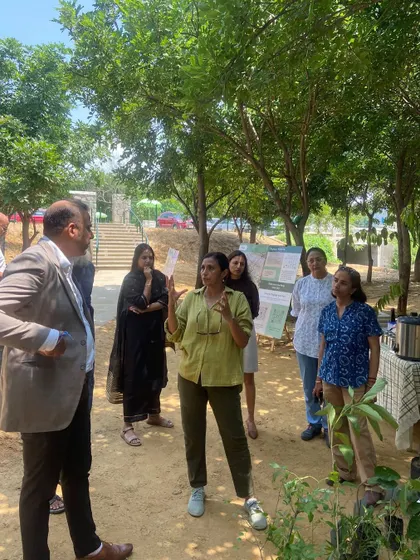 Our founder, Latika Thukral, briefs the Kotak Mahindra Bank team and other partners at the inauguration of the restored Aravali Creek in Sector 56.