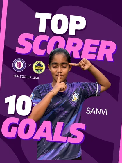 Celebrating our U17 Top Scorer, Sanvi, who netted 10 goals in The Soccer Link tournament.