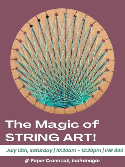 This poster for our String Art workshop showcases the beautiful geometric patterns you can create with just thread and a board. It's a perfect activity for teams looking to unwind and create something beautiful together.