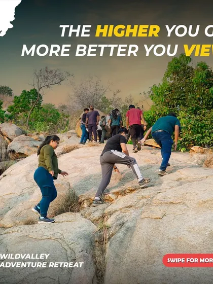 A group embarks on a guided trek up the rocky hills surrounding our Adventure Retreat. The higher you go, the better the view and the greater the sense of accomplishment.