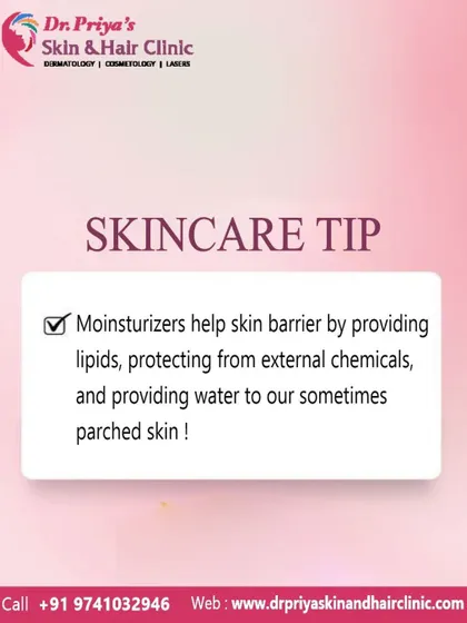 This skincare tip explains the function of moisturizers. They help the skin barrier by providing lipids, protecting from external chemicals, and delivering water to parched skin.