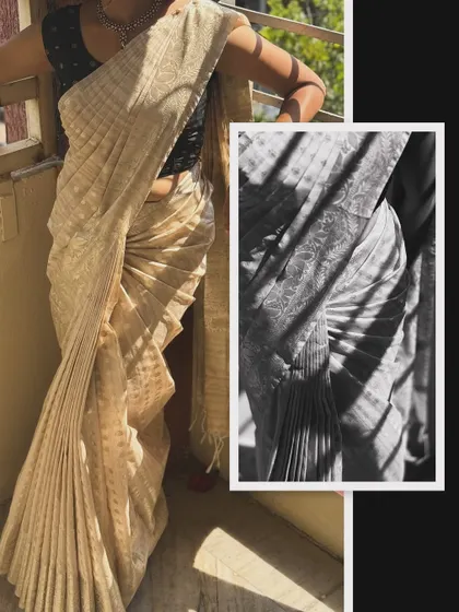 A classic South Indian drape achieved with pre-pleating. The result is a flawless look with perfectly uniform pleats.