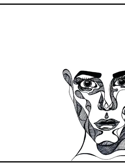 An abstract line art portrait. This piece was inspired by Stephen King's quote, 'Quiet people have the loudest minds'. It's a visual representation of the complex thoughts that can hide behind a calm exterior.