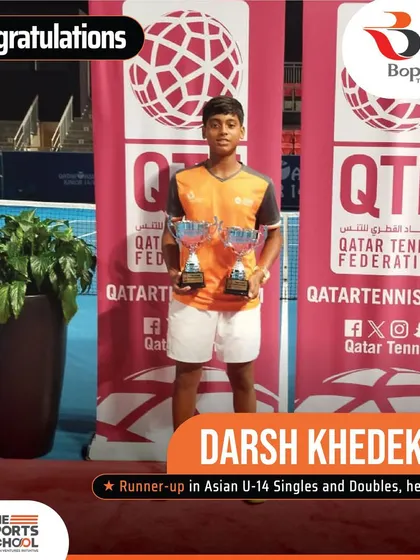 Darsh Khedekar continues his success, finishing as runner-up in both singles and doubles at the Asian U-14 tournament in Qatar.
