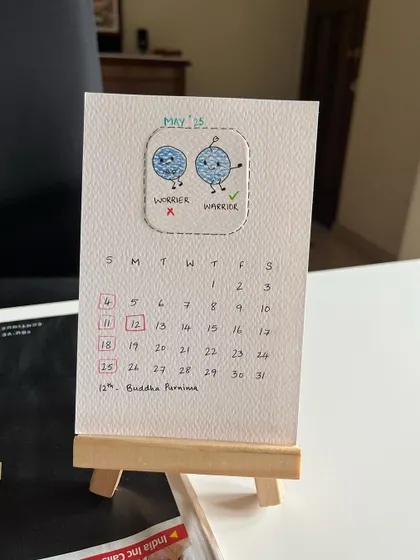May's doodle is a gentle reminder to focus on progress, not perfection: "Worry less, Warrior more".