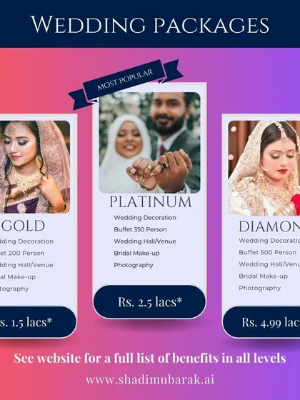 I believe in being upfront and clear. My all-inclusive wedding packages are designed for different guest sizes, covering everything from the venue and Halal catering to decor and photography.