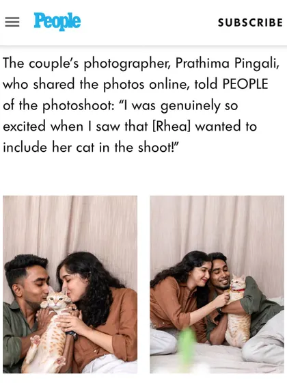 Another screenshot from the People Magazine feature, highlighting my excitement about including a cat in an engagement shoot. It's always a pleasure to celebrate the entire family.
