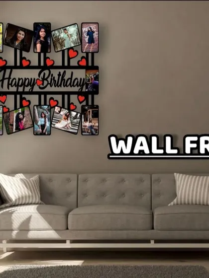 A classic 'Happy Birthday' wall frame that holds ten photos. It's a wonderful gift to collect and display memories for a friend or family member's special day.