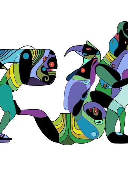 An illustration showing the interaction between two of my 'God Like Creatures'.