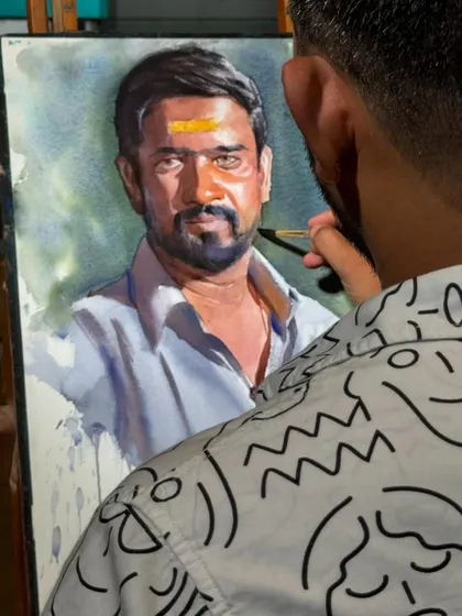 A shot of me adding details to the portrait. This is where the face really starts to come to life.